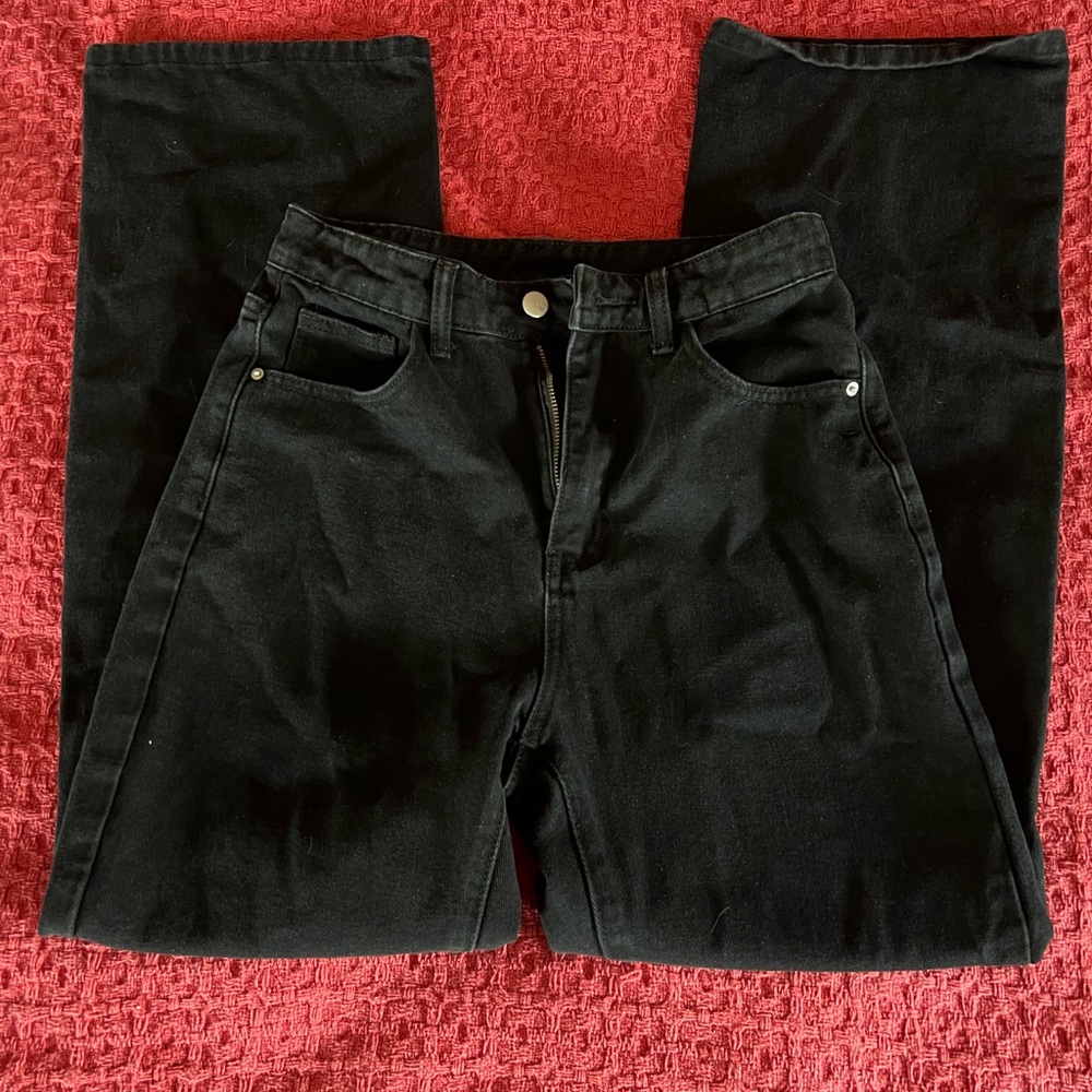 SHEIN Small Black Flare Wide Leg Jeans wrangler style patch denim trousers pants